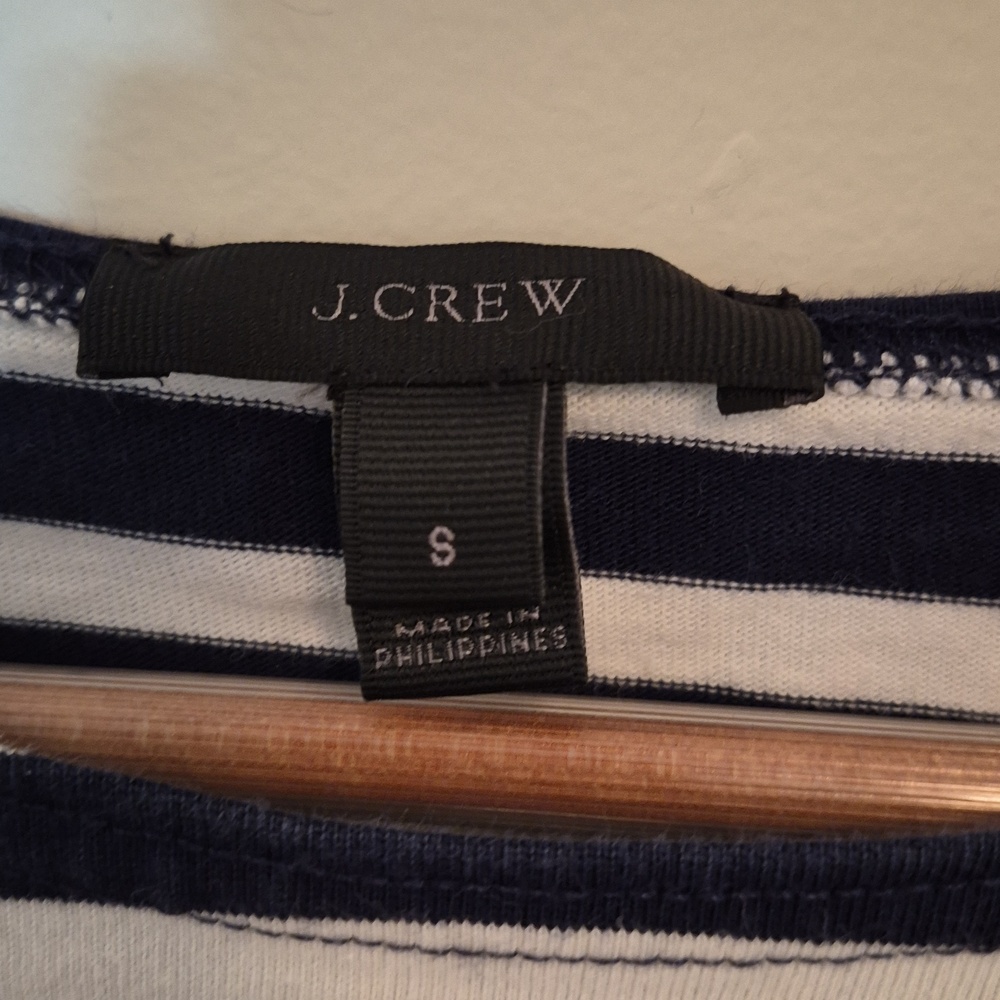 J. Crew Striped Navy and White Women's Tee with Ruffle Sleeves - Picture 2 of 3